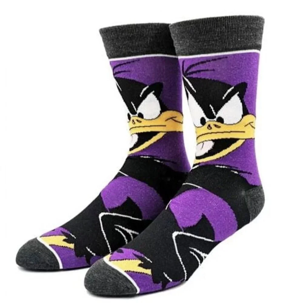 Daffy Duck Cartoon Crew Socks Purple Black – Novelty Socks Men Women